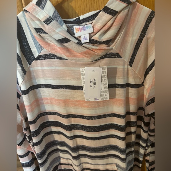 Pink, black and white striped hoodie by LuLaRoe, size Large with tags! - Picture 3 of 3